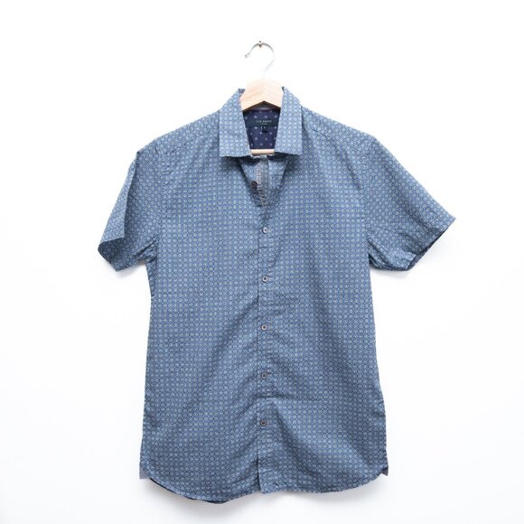 Ted Baker Button Down Short Sleeve T Shirt Printed - Picture 2 of 8